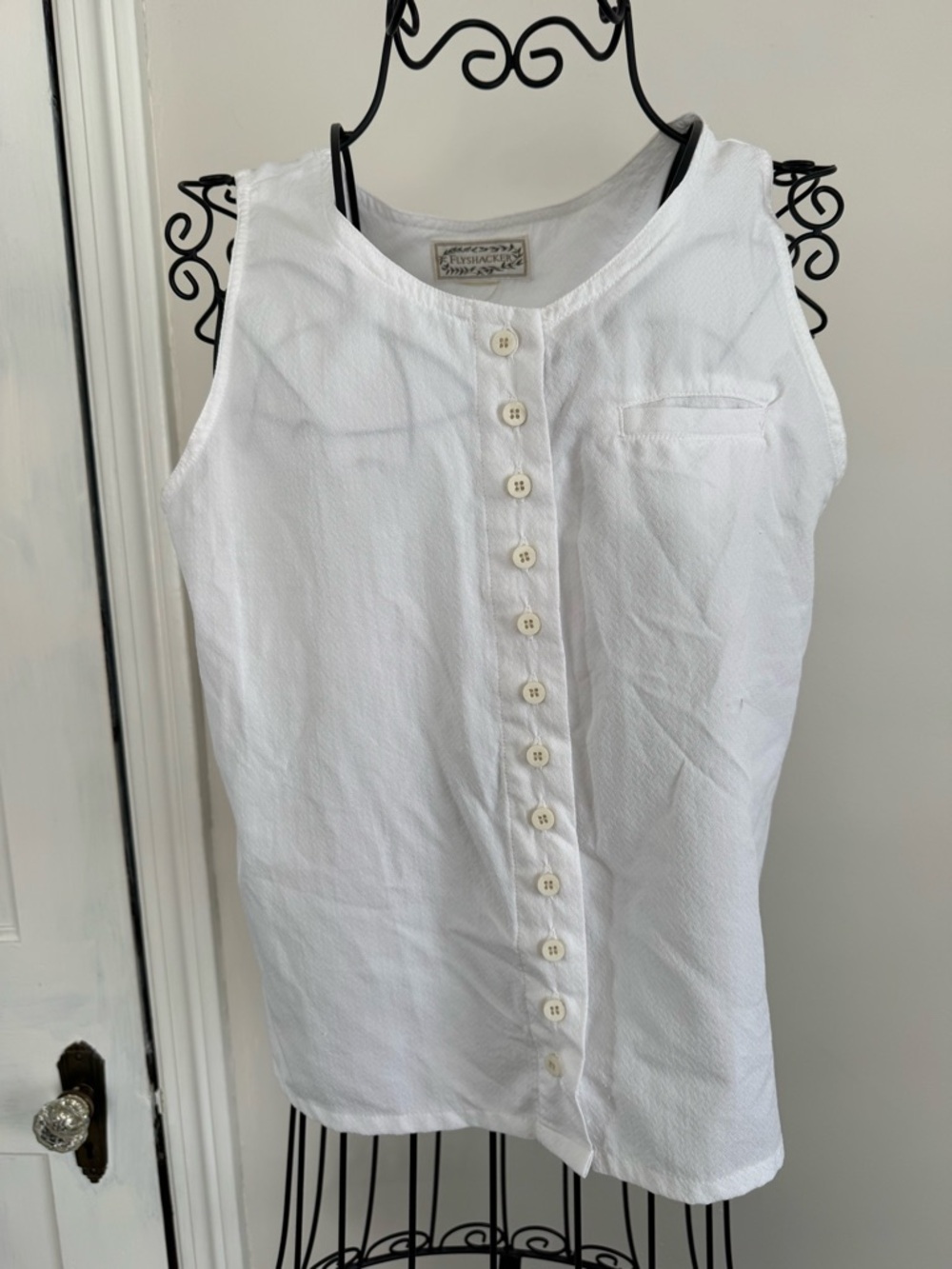 Classic White 12 Button-Front Sleeveless Top